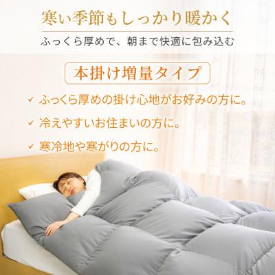 ふるさと納税 韮崎市 洗える 羽毛布団 シングル 本掛け 冬用 増量 1.2kg ホワイトダウン 85% 無地 グレー |  | 01