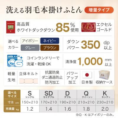 ふるさと納税 韮崎市 洗える 羽毛布団 シングル 本掛け 冬用 増量 1.2kg ホワイトダウン 85% 無地 グレー |  | 03