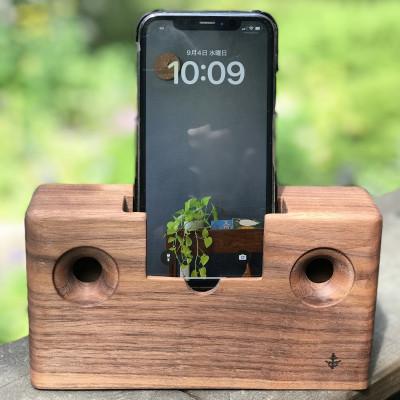 ふるさと納税 原村 木製スマホスピーカー アウル ウォールナット