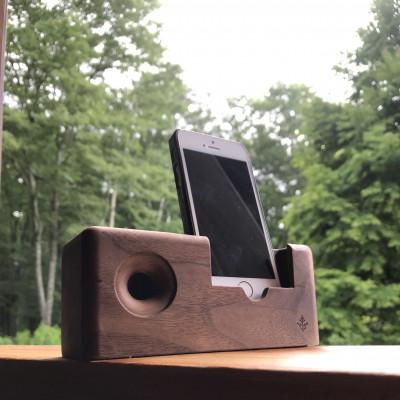 ふるさと納税 原村 木製スマホスピーカー アウルmini ウォールナット