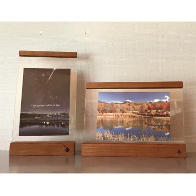 ふるさと納税 原村 無垢の木のフォトフレームセット ポストカードサイズ チェリー