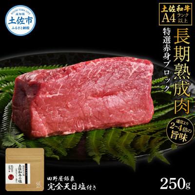 ふるさと納税 土佐市 土佐和牛 特選赤身ブロック250g 田野屋銀象完全天日塩1P付き