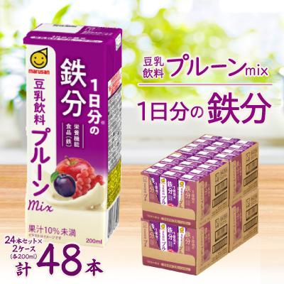 ふるさと納税 岡崎市 1日分の鉄分 豆乳飲料 プルーンmix 200ml 24本セット×2ケース