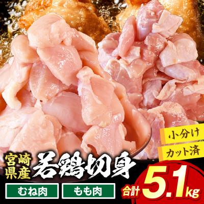 ふるさと納税 国富町 宮崎県産若鶏切身5.1kg(むね肉300g×12袋 もも肉300g×5袋)