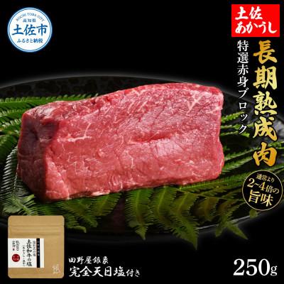 ふるさと納税 土佐市 土佐あかうし 特選赤身ブロック250g 田野屋銀象完全天日塩1P付き