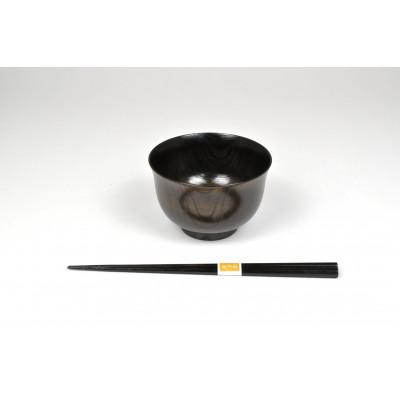 ふるさと納税 加賀市 [山中塗]欅3.7羽反汁椀 八角箸セット 黒摺