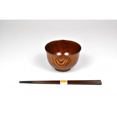 ふるさと納税 加賀市 [山中塗]欅3.7羽反汁椀 八角箸セット 茶摺