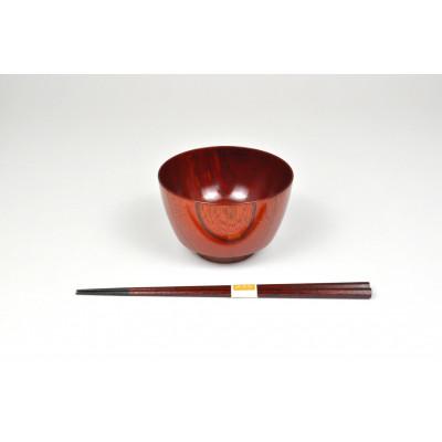 ふるさと納税 加賀市 [山中塗]欅3.7胴張汁椀 八角箸セット 赤摺