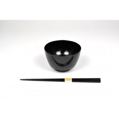 ふるさと納税 加賀市 [山中塗]欅3.7胴張汁椀 八角箸セット 黒摺
