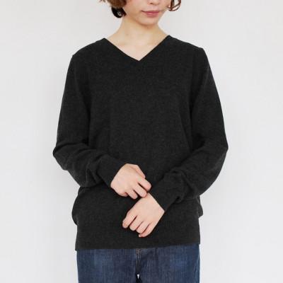 ふるさと納税 五泉市 カシミヤ100%VネックセーターLサイズ(チャコールグレー)