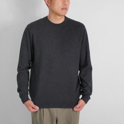 ふるさと納税 五泉市 カシミヤ100%メンズクルーネックセーターLサイズ(チャコールグレー)