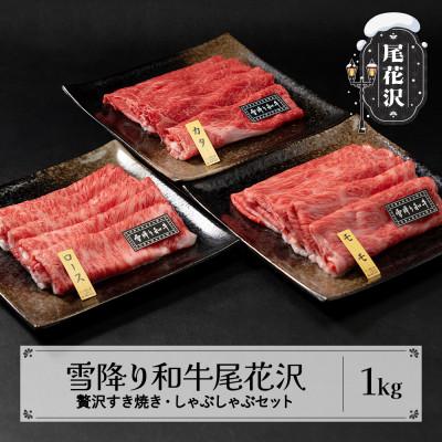 ふるさと納税 尾花沢市 雪降り和牛尾花沢 牛肉まつり 贅沢すき焼き・しゃぶしゃぶセット モモ・カタ・ロース 1000g