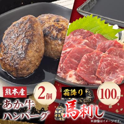 ふるさと納税 水上村 熊本県産 あか牛 ハンバーグ2個(150g×2個)・霜降馬刺し100gセット(水上村)