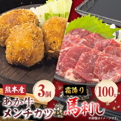 ふるさと納税 水上村 熊本県産 あか牛 メンチカツ3個(85g×3個)・馬刺し霜降り100gセット(水上村)