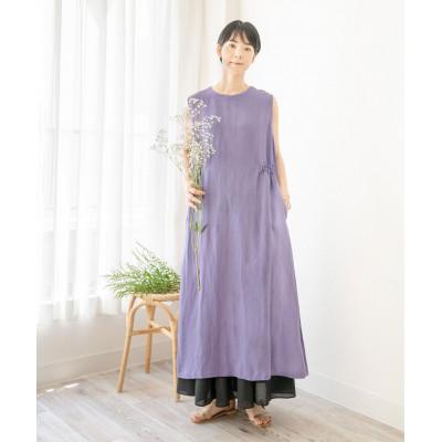 ふるさと納税 笠松町 [洗える/清涼感/草木染め]リネンバンブー サイドリボンノースリーブワンピース コチニールパープル