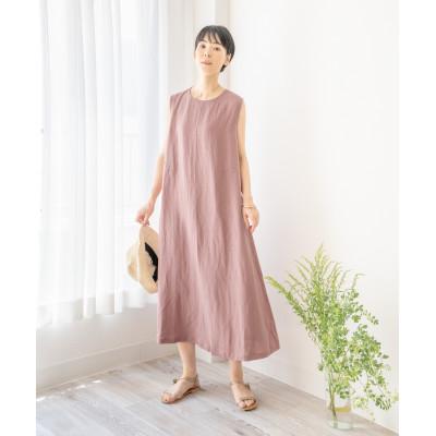 ふるさと納税 笠松町 [洗える/清涼感/草木染]リネンバンブーサイドリボンノースリーブワンピースコチニールエンジュオレンジ