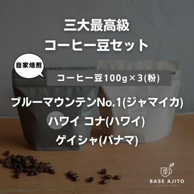 ふるさと納税 丹波篠山市 三大最高級コーヒー豆セット パナマ ゲイシャ/ジャマイカ ブルーマウンテン/ハワイ コナ(粉)