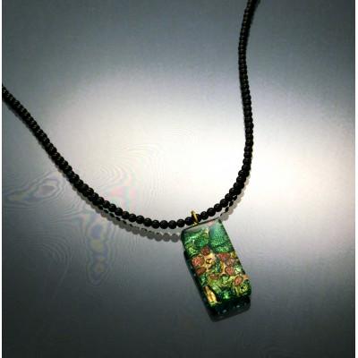 ふるさと納税 和泉市 ベネチアンガラス使いのブラックオニキスネックレス[新緑]