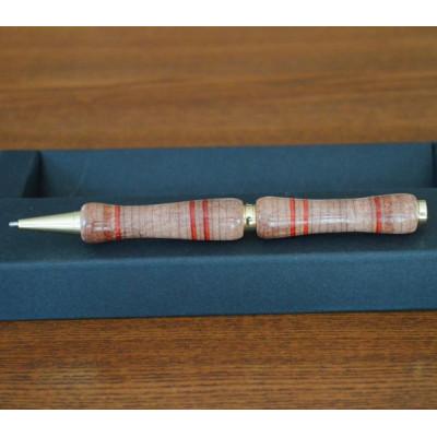 ふるさと納税 仙台市 皮革工芸品 革ペン 積革技法の回転式ボールペン[レッドライン]