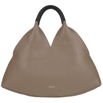 ふるさと納税 東かがわ市 [SOEL]手にした時のシルエットが美しいトライアングルレザーハンドバッグ/トープ