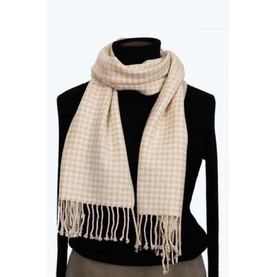 ふるさと納税 田原本町 無染色 カシミヤ マフラー 千鳥格子柄 66402 男女兼用 オフホワイト