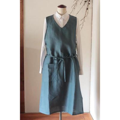 ふるさと納税 奈良市 [Fu-raのリネンエプロン]ひとひらエプロン(ビリジアン)