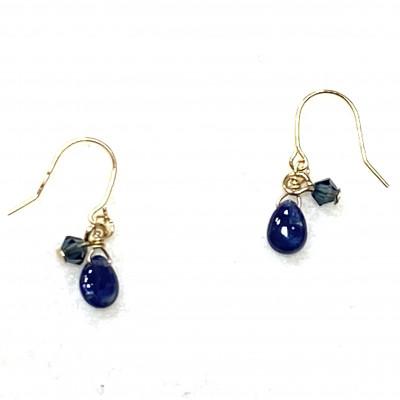 ふるさと納税 小山市 天然石サファイアとスワロフスキーのピアス