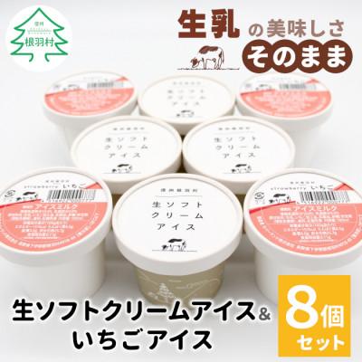 ふるさと納税 根羽村 ミルク感たっぷり!生ソフトクリームアイス&amp;いちごアイス 8個セット