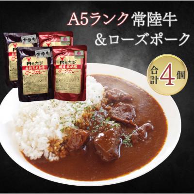 ふるさと納税 鹿嶋市 [A5ランク常陸牛・ローズポーク]カレーセット 各2パック(計4パック)◆ビーフカレー ポークカレー