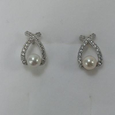 ふるさと納税 鳥羽市 伊勢志摩あこや本真珠ピアスSV製スタッド(S04)リボンひもジルコニア40-35