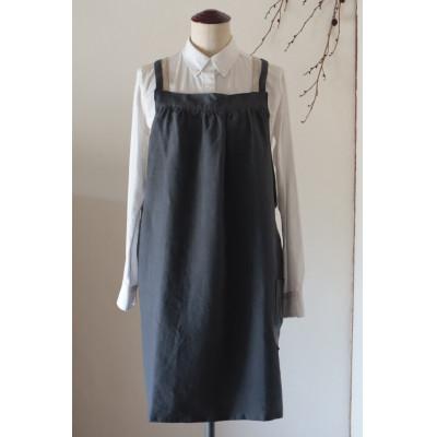 ふるさと納税 奈良市 [Fu-raのリネンエプロン]ギャザーエプロン(グレー)