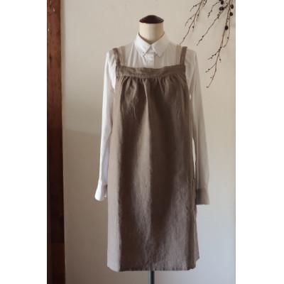 ふるさと納税 奈良市 [Fu-raのリネンエプロン]ギャザーエプロン(モカ)