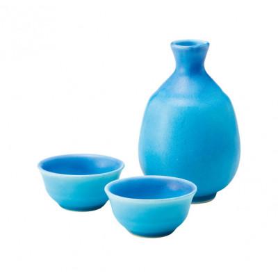 【極美品】美濃焼 花瓶 ターコイズブルー グラデーション 共箱付き 伝統工芸 ふるさと納税 多治見市 【美濃焼】 トルコ釉 酒器(徳利×1個、ぐい呑み
