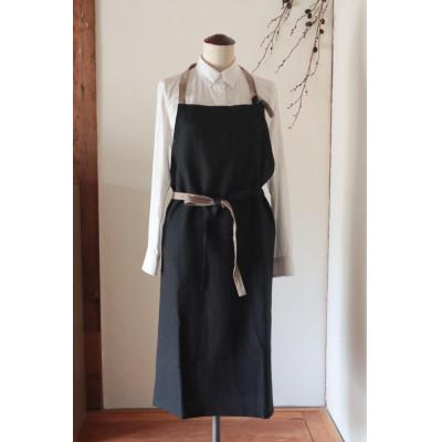 ふるさと納税 奈良市 [Fu-raのリネンエプロン]BAKER(ブラック)