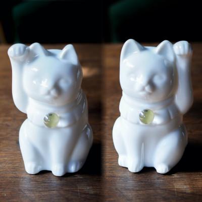 ふるさと納税 瀬戸市 【招き猫】瀬戸焼 Jeramic 2体セット 水晶(4月