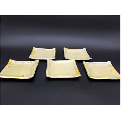 ふるさと納税 瀬戸市 [瀬戸焼]灰釉金彩の角小皿 5枚セット