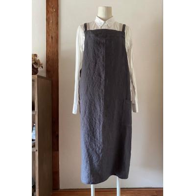 ふるさと納税 奈良市 [Fu-raのリネンエプロン]おとな丈エプロン(グレー)