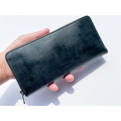 ふるさと納税 牧之原市 【堅牢さと美しい光沢】ブライドルレザー ラウンドジップロングウォレット 日本製【グリーン】の画像