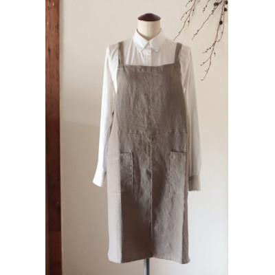 ふるさと納税 奈良市 [Fu-raのリネンエプロン]すりっとエプロン(モカ)