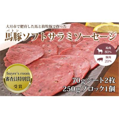 ふるさと納税 大月市 馬豚(バトン)ソフトサラミソーセージ(馬80%:豚20%) 70gシート2枚 250gブロック1個