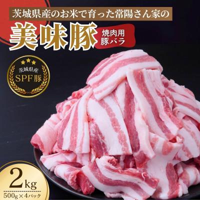 ふるさと納税 龍ケ崎市 茨城県産のお米を食べて育った常陽さん家の美味豚(SPF豚)バラ肉 焼肉用 2kg