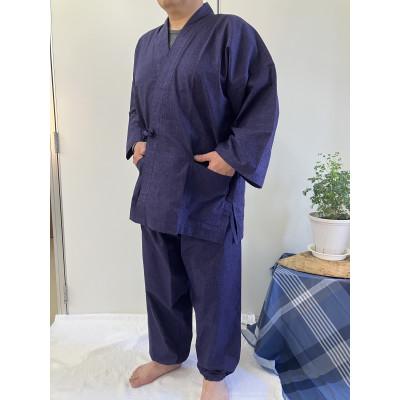 ふるさと納税 田原本町 男性用紳士作務衣 無地(絣調プリント)濃紫 LLサイズ