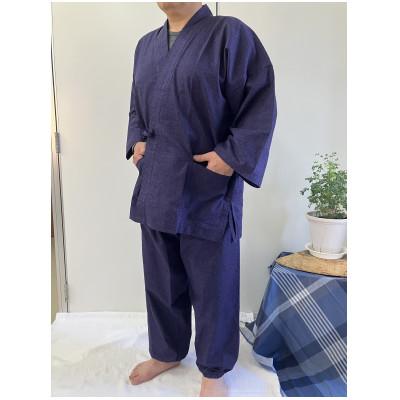 ふるさと納税 田原本町 男性用紳士作務衣 無地(絣調プリント)濃紫 Lサイズ