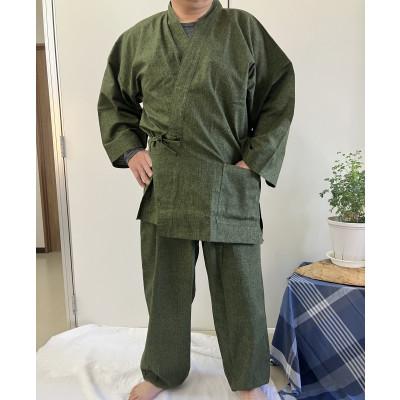 ふるさと納税 田原本町 男性用紳士作務衣 無地(絣調プリント)濃緑 Lサイズ