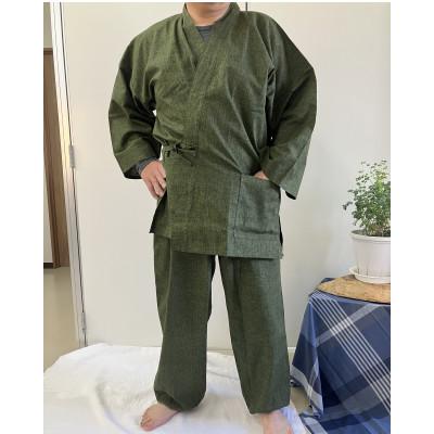 ふるさと納税 田原本町 男性用紳士作務衣 無地(絣調プリント)濃緑 LLサイズ