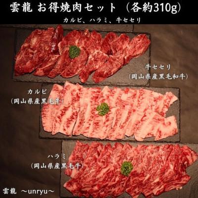 ふるさと納税 玉野市 雲龍 焼肉セット930g「カルビ、ハラミ、牛セセリ」(各約310g)