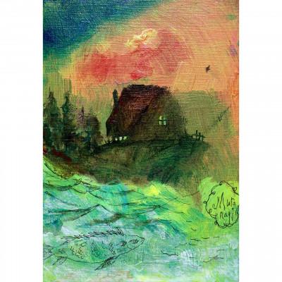 ふるさと納税 石岡市 ムラナギ絵画 No.1663 『 夕暮れの家 』
