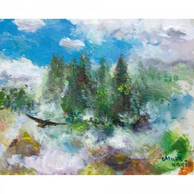 ふるさと納税 石岡市 ムラナギ絵画 No.1557 『 雲の湧く森 』