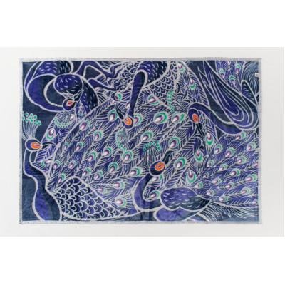 ふるさと納税 泉大津市 アートブランケット『Peacock』木村英輝(青色)