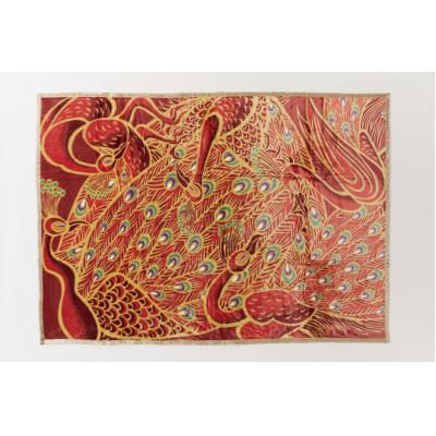 ふるさと納税 泉大津市 アートブランケット『Peacock』木村英輝(赤色)